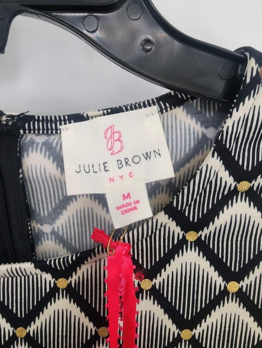 JB by Julie Brown Black and Cream Long Sleeve Geometric Dress, Medium NWT - Picture 2 of 6